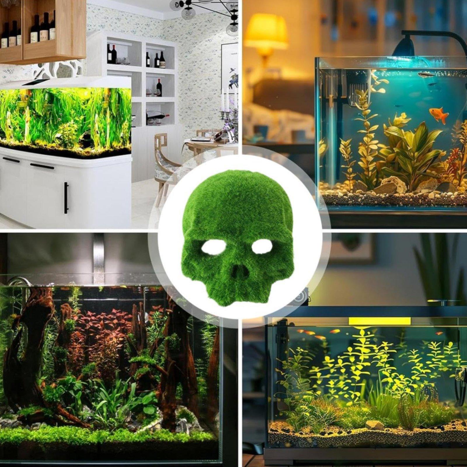 Aquarium Fish Hideout - Decorative Aquarium Moss Sculpture Resin Skull